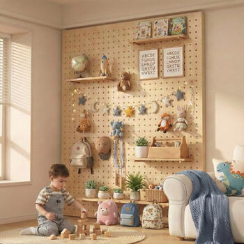 Qixu hole board storage rack solid wood custom wall storage rack wall entrance wooden hanging board display rack background wall 60*150 wood grain color including accessories | square