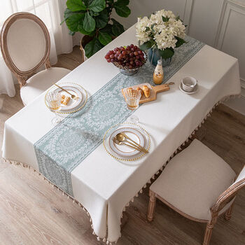 Fantasy tablecloth, light luxury, high-end, simple, modern fabric tablecloth, nordic rectangular living room coffee table, imitation cotton and linen tablecloth, flower wheel 140x240cm (suitable for extended tabletop)