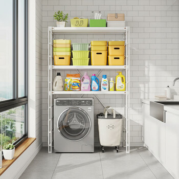 Seven-sequence washing machine storage rack above the floor-standing bathroom bathroom balcony drum washing machine storage rack storage rack 80*40*110cm two-layer ceramic white thickened carbon steel/stable and not shaking