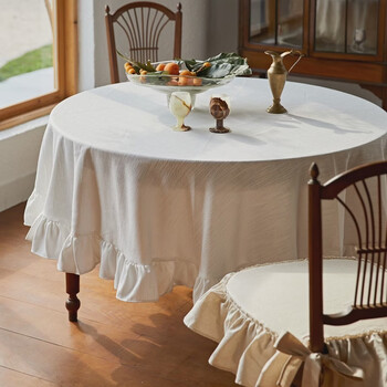 Yusenyi retro tablecloth ruffled solid color cotton and linen large round high-end new year tablecloth b milky white tablecloth size 200*200 square tablecloth