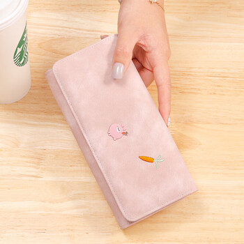 Other/other wallet women's long version 2025 new korean version trendy cute fashion simple small fresh student folding personalized wallet pink long version-cartoon embroidery