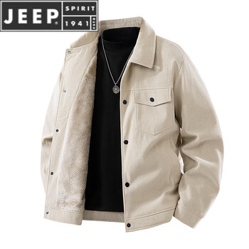 Jeep spirit corduroy work jacket men's autumn and winter money style retro lapel jacket men's plus velvet thickened warm parka jacket jka2516 plus velvet beige m 100-115 catties or so