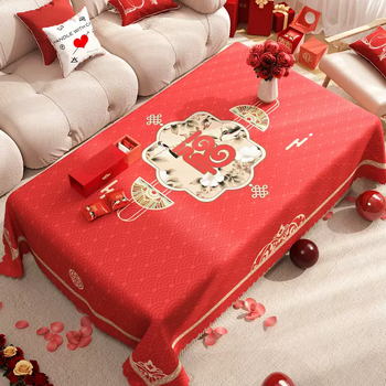 Yusen recalls the new year's festive blessing characters waterproof and oil-proof tablecloth pvc new year decoration coffee table rectangular red birds come to blessing festive tablecloth +90x140