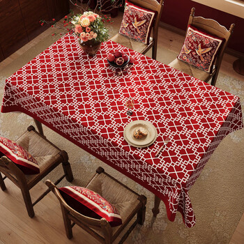 Jun yuexi new year's tablecloth light luxury and high-end 2026 year of the horse no-wash waterproof and oil-proof red atmosphere dining table new year tablecloth festive plaid 3.0 upgraded version encryption thickened oil-proof 140*180cm (applicable to 95% of rectangular tables/oval tables)