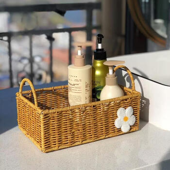 Yusen yiqi rattan storage basket product storage basket desktop storage box bathroom storage box kitchen steamed buns egg cherry wood color rectangular trumpet