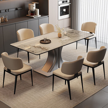 Modern simple slate dining table and chair combination for home small apartment rectangular dining table italian style light luxury single dining table upgraded full support solid wood base 130cm