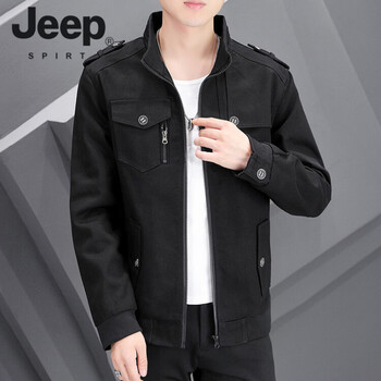 Jeep spirit workwear jacket men's 2026 spring and autumn new jacket men's youth stand collar korean style slim fit handsome casual top fashion brand black m