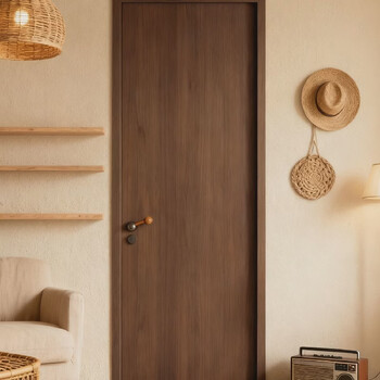 Bedroom painted flat door style room flat door style indoor new chinese style solid wood composite paint walnut wood veneer