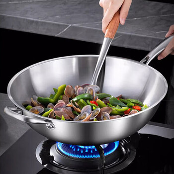 Tuojin supu wok uncoated wok 316 non-stick stainless steel flat bottom induction cooker gas stove household universal pan 316 stainless steel wok 0 inch 316 uncoated wok 30cm without lid