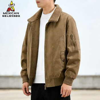 Scarecrow (mexican) work jacket men spring autumn winter 2026 new polar fleece warm bomber jacket lapel velvet top men brown xl