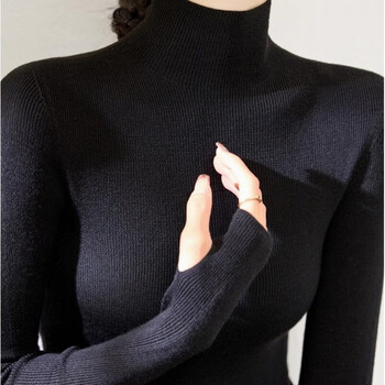 Angel mood 2025 fashionable long-sleeved slim top for women in autumn and winter new high collar finger design inner bottoming shirt black upgraded fabric s recommended 80-100 pounds