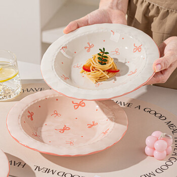 Tuojin underglaze ceramic small plate household dish plate cute one-person tableware breakfast plate dessert plate beautiful 8.5-inch bow plate 2-color mixed pack