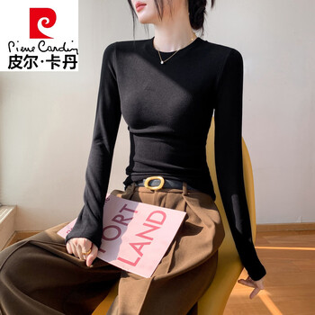 Pierre cardin winter double-sided german velvet inner top women's long-sleeved t-shirt 2025 new autumn and winter plus velvet thickened slim fit bottoming shirt black double-sided german velvet l