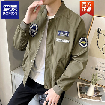 Romon men's jacket korean style trend 2026 new baseball uniform jacket men's spring and autumn badge thin top casual khaki m