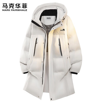 Mark fairwhale american retro casual mid-length down jacket for men 2025 winter new loose and comfortable trendy brand warm top, cloud frost white 90% white duck down s recommended 90-110 pounds