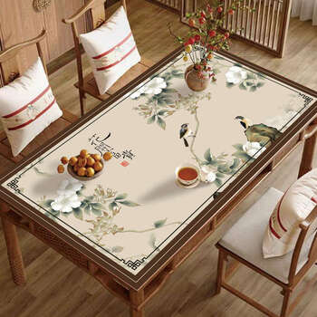 Yusenyi new tablecloth 2025 new table mat no-wash waterproof oilproof anti-scalding coffee table mat desktop mat huakaifugui/407a double-sided leather 85x160 cut as you like