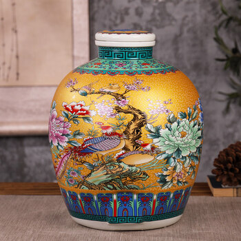 Tuojin japan imported high-quality jingdezhen ceramic wine jar 10kg 50kg household sealed wine storage special tank for brewing 5kg golden bird without faucet