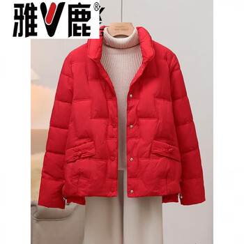 Yalu lightweight down jacket women's short 2026 autumn and winter new stand collar small white duck down fashionable warm jacket trendy red s _90-110 jin