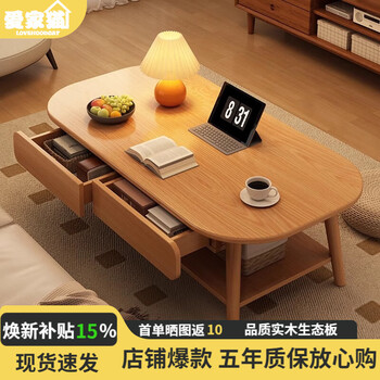 Lovehoodcat coffee table for the living room with a light luxury and high-end feel 2025 new small apartment mobile simple b&b tea table tea table integrated table hot style double layer double draw | lantau cedar wood color 120*60*45