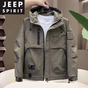 Jeep spirit jacket men's winter new men's cotton jacket thickened warm hooded work jacket trendy versatile casual khaki green l recommended weight 100-120 jin