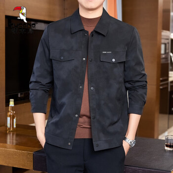 Woodpecker (tucano) 2026 new spring and autumn men's lapel jacket men's middle-aged dad casual workwear early autumn black 3xl