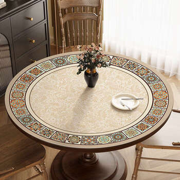 Yusenyi round tablecloth is waterproof, oil-proof, anti-scalding, no-wash dining table mat, coffee table tabletop protection mat, laila, diameter 125cm, quick rebound, and refuses wrinkles