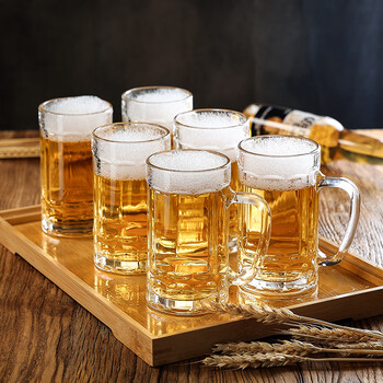 Green apple glass beer mug with handle, bar and restaurant large-capacity drink cup, juice cup, 6-pack