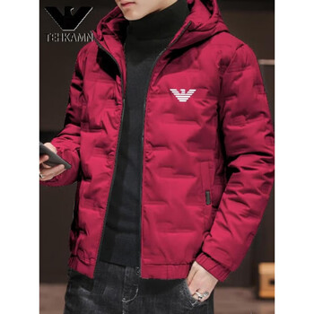 Armani (armani) down jacket men's winter new thickened warm cotton jacket casual hooded cotton jacket red xl recommended 120-135 pounds