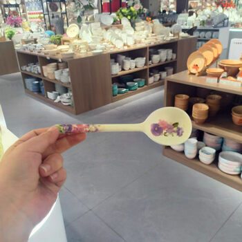 Tuojin jingdezhen quality blossoms ceramic tableware set, particularly beautiful rice bowls, moving plate noodles, 2 straight spoons - blossoms (beige)