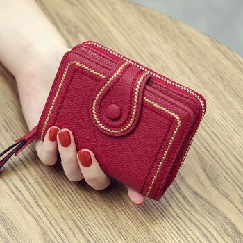 100 new small wallet women's short genuine leather coin purse multiple card slots anti-degaussing card holder wallet all-in-one women's wallet regular style burgundy