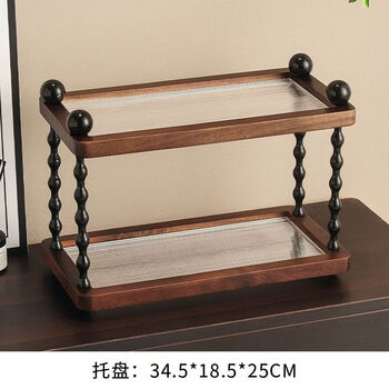 Fantasy medieval style multi-layer storage rack display rack household solid wood desktop cup holder cosmetics and perfume storage rack large striped acacia wood double-layer storage rack