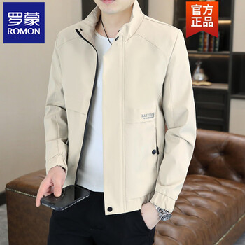 Romon men's jacket spring and autumn 2026 new korean style trendy jacket stand collar casual versatile thin men's clothing beige m