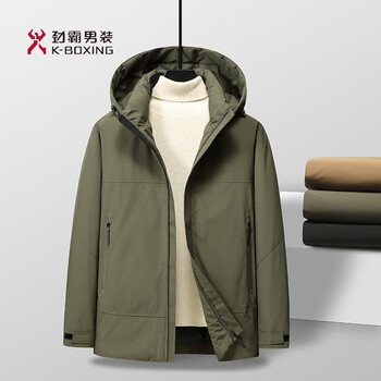 Kbxng jinba men's detachable hooded down jacket 2025 winter new men's middle-aged casual jacket warm outer military green 14xl (185) 96a