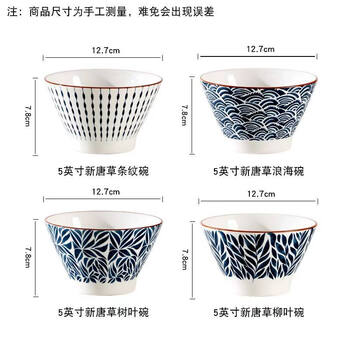 Tuojin 8-pack 19.8 yuan japanese-style 5-inch rice bowl household 2026 new ceramic high-footed rice bowl tableware bamboo hat bowl 5-inch bamboo hat bowl mixed color 4-pack