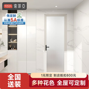 Sophia wooden door, bathroom aluminum alloy glass door, indoor bedroom door, room door, toilet door, aluminum alloy frame, paint-free wooden door, xingsui aluminum alloy single glass flat door - crystal white yuan/