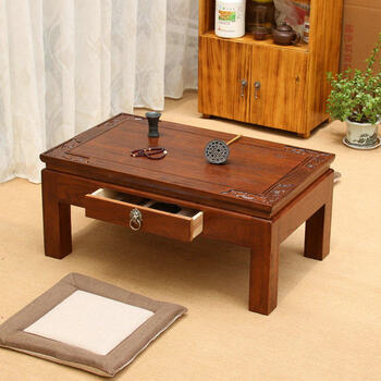 He jiagong japanese antique tatami coffee table solid wood bay window table old elm kang table zen low table simple balcony small table walnut color 50*40*30cm fully furnished