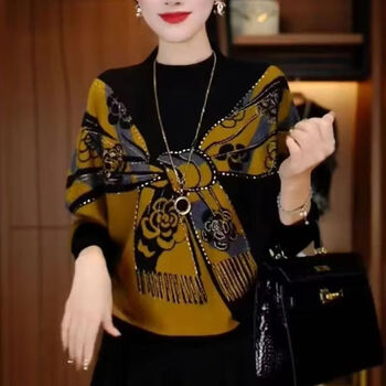 Designed fashionable color matching hot diamond double-sided german velvet sweater for women in autumn and winter new slim and age-reducing versatile bottoming shirt l 120-130 catties