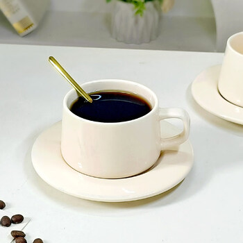 Tuojin jingdezhen ceramics retro european simple coffee cup and saucer set creative office home water cup afternoon tea cup cream yellow-1 cup 1 sauce 1 spoon
