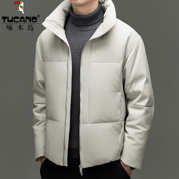 Woodpecker (tucano) down jacket men's short stand collar thickened warm duck down jacket 2025 winter latest warm and cold bread jacket off-white s (165) recommended 115-135 catties