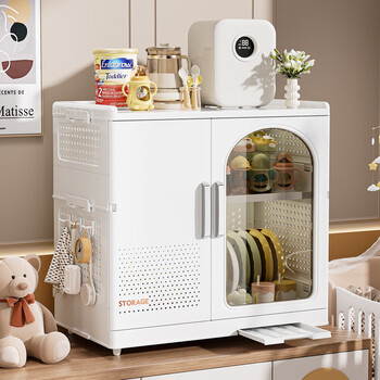 Fantasy baby food storage cabinet household baby tableware bowls and chopsticks food tools drain cupboard dust-proof baby bottle box basic version white 2-layer dish storage cabinet without hooks