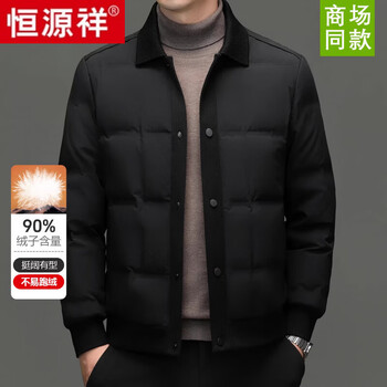 Hengyuanxiang national standard 90 duck down winter men's down jacket thickened lapel fashion warm versatile jacket trendy black m 170 recommended 100-120 catties