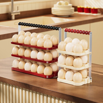 Ha le bear flip egg storage rack refrigerator storage utensils household kitchen preservation egg carton storage rack organizing box retro red-large (can hold 36 eggs)