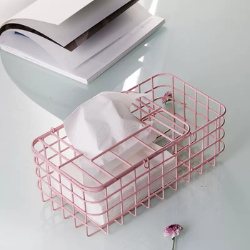 Yusenyi kens tissue box rattan handmade napkin box toilet paper box chinese woven ornaments home iron art painted pink 24.7x13x9.5cm divided style