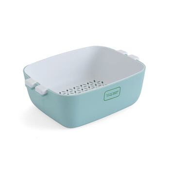 Qinhuo nordic drain basket creative home kitchen double-layer multi-functional contrasting color thickened fruit basin storage basket vegetable basin light blue large size