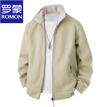 Romon fleece jacket men's autumn and winter cardigan sweatshirt men's top polar fleece jacket men's cashmere bean green regular m 90-105