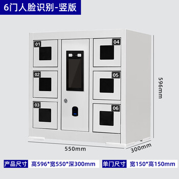 Yicun intelligent technology smartphone storage cabinet fingerprint face recognition mobile phone storage charging cabinet wall-mounted locker storage management cabinet dual authentication 6-door vertical version (face recognition + password)