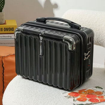 Ye yu's new 14-inch cosmetic bag, women's small toiletry storage bag, waterproof, hanging trolley suitcase, mini portable suitcase, atmospheric black, 14-inch without password lock