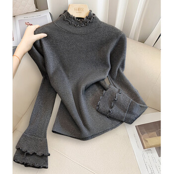 Sibaishe solid color long-sleeved bottoming shirt for women 2025 autumn and winter new fashion slim slim lace turtleneck top