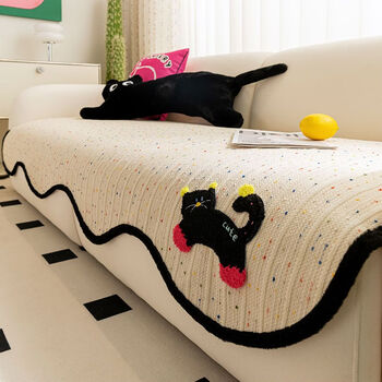 Fantasy modern simple striped sofa cushion for all seasons 2025 new chenille special-shaped non-slip anti-cat scratch cushion dopamine stripe white 90x70cm widened armrest or backrest