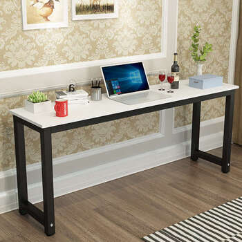 Yusen yihuan 25cm wide 30cm narrow computer desk can be customized modern solid wood sofa tail table extended small square table white desktop black shelf 150x30x74cm